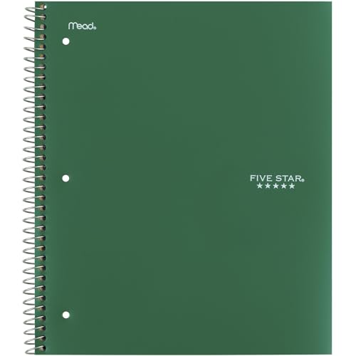 Five Star Spiral Notebook + Study App, 5 Subject, College Ruled Paper, 8-1/2" x 11", 200 Sheets, Fights Ink Bleed, Water Resistant Cover, Forest Green (72079) (Pack of 6) - color: Green, size: 1 Count (Pack of 6)