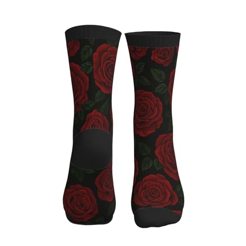 Crew Athletic Socks Funny Crazy Casual Sports Novelty Dress Socks for Women Men Running Hiking - color: Red Rose Flower