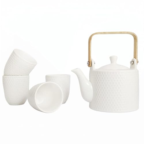 Japanese Tea Set with Teapot and Tea Cup Set for 4 (White) - color: White