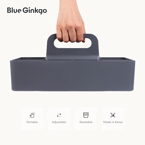 BLUE GINKGO Stackable Organizer Caddy, Long, Grey, Made in Korea - color: GREY, size: Long Rectangle