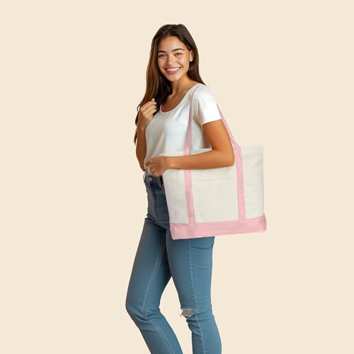 22" Heavy Duty Cotton Canvas Tote Bag (Zippered) - color: Pink