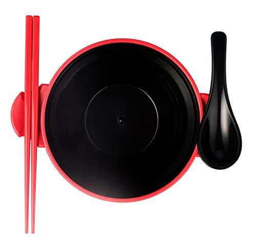 Ozeri Earth Ramen Bowl 6-Piece Set, Made from Plant-Derived and Other Natural Materials, Red with Black - color: Red with Black