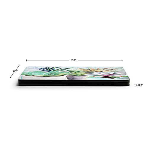 Pimpernel Succulent Placemats, Set of 4 (15.7" x 11.7") – Cork-Backed Rectangles with Modern Green Botanical Design, Heat & Stain Resistant Lacquer Finish, Dining Mats & Surface Protectors - size: 15.7" x 11.7" Rectangular, style: Succulents