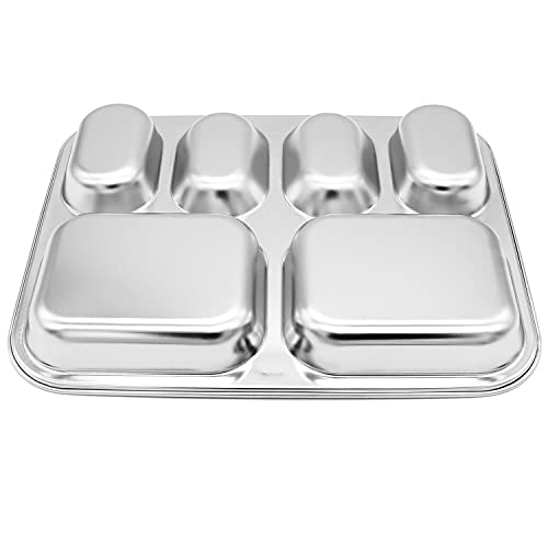 Korean Stainless Steel Divided Plates for Kids & Adults, Non-Toxic, 2-Pack - size: 6 Compartments (12x9.5Inch)