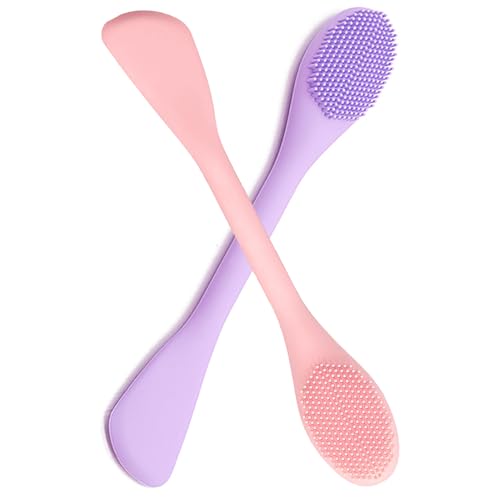 Silicone Face Scrubber, 2 in 1 Face Mask Brush, Pore Brush, Blackhead Remover, Facial Cleansing Brushes, Face Mask Applicator for Mud, Clay(Pink+Purple) - color: Pink+purple