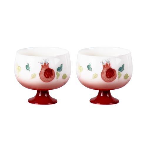 KAMMAK Tea Cup, 3oz Small Tea Cups Set of 2, Gradient Red Porcelain Tea Set for Home, Tea Party, Cute Hand-painted Ceramic Teacups with Short Stem, Chinese Kungfu Tea Set for Hot/Cold Drink - style: 698N Gradient Red
