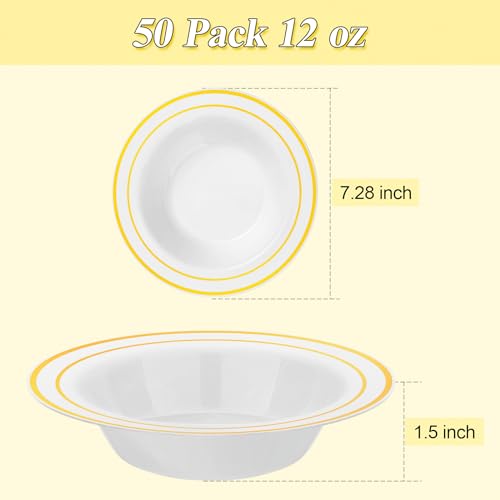 BESTSTAR 200 Pack Disposable Soup Bowls with Gold Rim - color: Gold, size: 200 pack