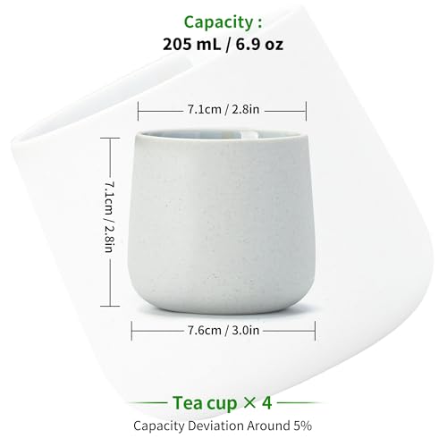 TEANAGOO Japanese Tea Cups, Chinese Tea Cup, 7.2Oz / 205 Ml, Ceramic Tea Cups for Adults, Ceramic Cups no Handles, Japanese Cups, Matcha Cup, Lt.Grey, 4 Pcs/Box, H5 - color: Lt.Grey, size: 7.2 fl oz (4-Count)