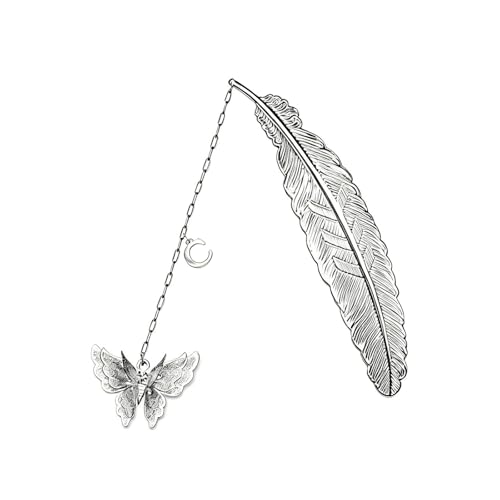 Initial Letter and Butterfly Charm Metal Feather Bookmark (Silver-C) - style: Silver-C