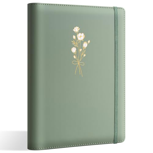Ovesmusl Aesthetic A5 Binder 6 Ring, PU Leather Refillable Planner Cover - color: Green-flowers, size: A5