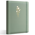 Ovesmusl Aesthetic A5 Binder 6 Ring, PU Leather Refillable Planner Cover - color: Green-flowers, size: A5