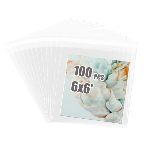 Egofine Self Sealing Cellophane Bags 100 PCS, Crystal Sealed Clear Bags for 6x6 Art Prints, Packaging Bags, Size: 6x6 inches - color: 6"x6"Pack of 100