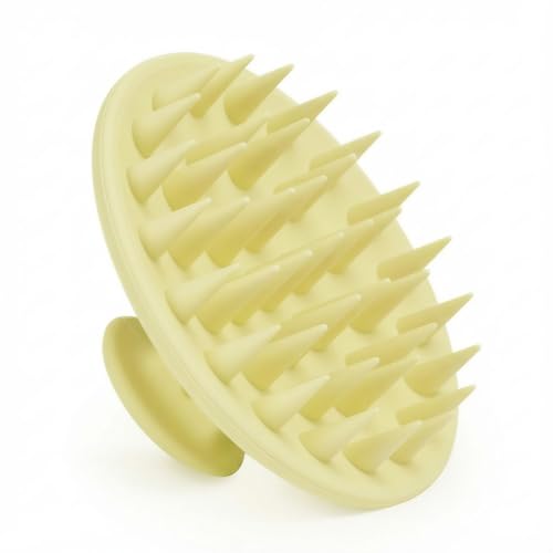 Silicone Scalp Massager Shampoo Brush, Scalp Brush for Hair Growth & Dandruff Removal, Hair Scrubber Scalp Stimulator Exfoliator Brush with Soft Bristles for Wet Dry Scalp Care (Light Yellow) - color: Light Yellow