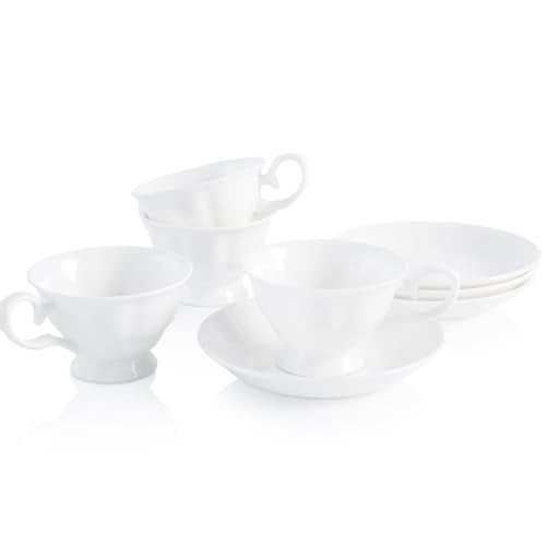 Fine Bone China Tea Cups and Saucers Set of 4, 4 oz - color: 4Pcs Royal Set, size: 4 Count (Pack of 1)
