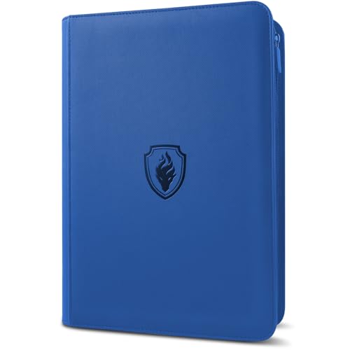 Premium Zip Card Binder, Fabmaker 9 Pocket Trading Card Binder PU Cover - color: Royal Blue, size: 9 Pocket - 13.9" x 10.5"