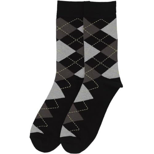 tiemart Men's Socks, Fits Men's Shoe Sizes 8-12 - color: Black and Graphite Gray Argyle