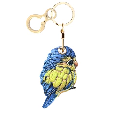 BORKUANA PU Leather Keychain holder Protective Case Compatible with AirTag - color: Blue Parrot