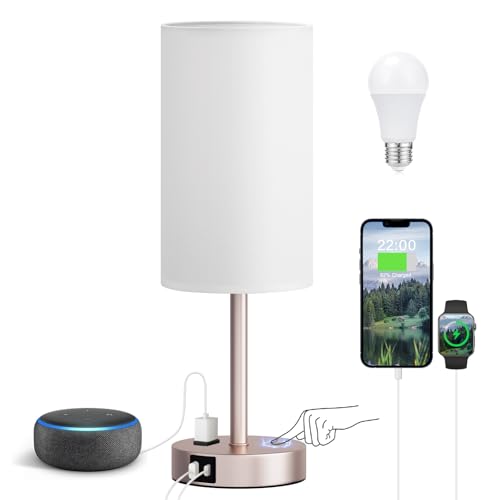 17.4" Antique White Lamp for Bedroom - Dimmable Touch, USB A+C, AC Outlet - color: White - Antique White, size: 17.4"