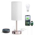 17.4" Antique White Lamp for Bedroom - Dimmable Touch, USB A+C, AC Outlet - color: White - Antique White, size: 17.4"