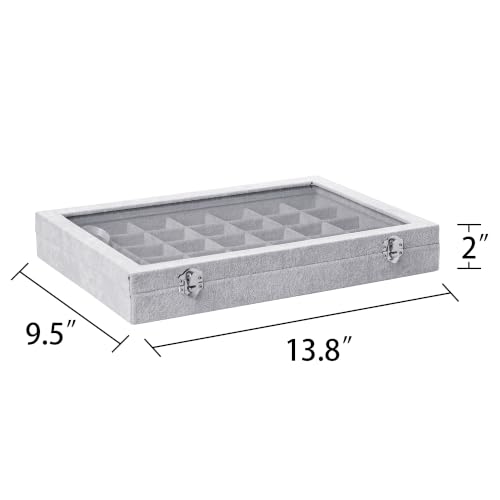 Frebeauty 35 Grid Earring Organizer,Velvet Jewelry Tray with Clear Lid - color: Grey, size: 35 Grid