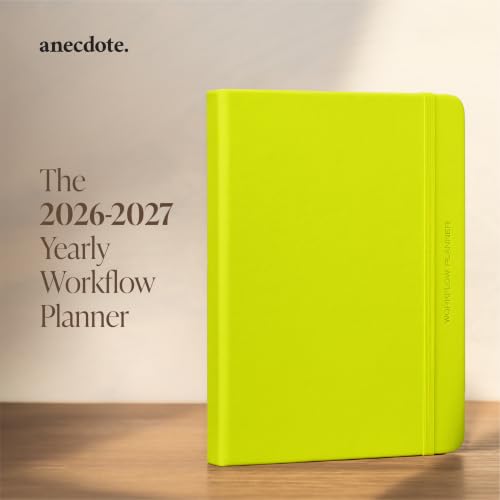 Anecdote Planner w/ 2026-2027 Calendar Yearly Planner Vegan Leather Cover - color: Neon Yellow