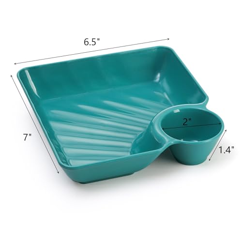 Lawei 12pcs Chip Dip Serving Platter Set, Plastic Dumpling Plates with Sauce Compartment, Square Serving Dish Sushi Plates, Small Dip Tray for Appetizer, Taco Salsa, Fruit, Charcuterie - size: Multi-color