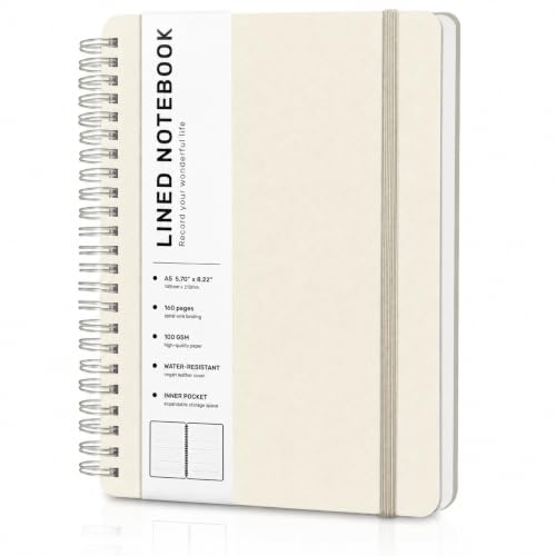 Lined Spiral Notebook for Women, A5 College Ruled Leather Spiral Journals - color: Light Yellow, size: A5
