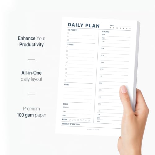Daily Planner Notepad, 5.5 x 8.5" Tear-Off Pad – 70 Undated Sheets Focus-Enhancing Desktop Organizer with Hourly Schedule, To-Do List for Work, School (White, Minimalist, 1 Pack) - size: Minimalist, 1 Pack