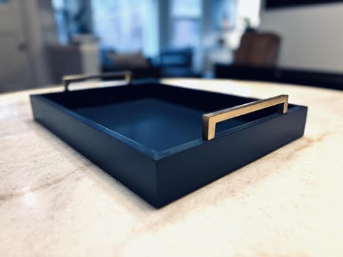Decorative Coffee Table Tray - Ottoman Tray - Breakfast, Drinks, Liquor Serving Platter - from Farmhouse to Modern - Matte Finish - Champagne Gold Handles - Twilight-Blue - color: Twilight-blue