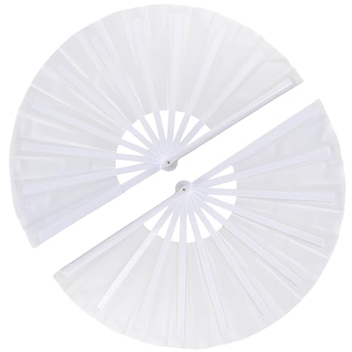 2 Pack Large Folding Hand Fan for Men/Women, Vintage Retro Fabric Fans, Chinese Kung Fu Tai Chi Hand Fan for Festival, Dance, Gift, Performance, Decorations (White) - color: 2 White
