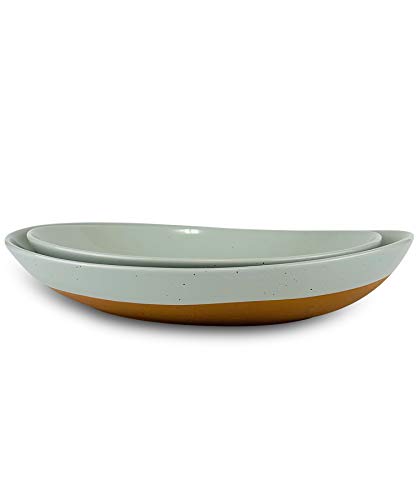 Mora Ceramic Large Serving Bowls- Set of 2 Oval Platters for Entertaining. Modern Kitchen Dishes for Dinner, Fruit, Salad, Turkey, etc. Oven, Dishwasher Safe, 55/35 oz, 13.5" / 11.8" - Earl Grey - color: Earl Grey, size: XL & L