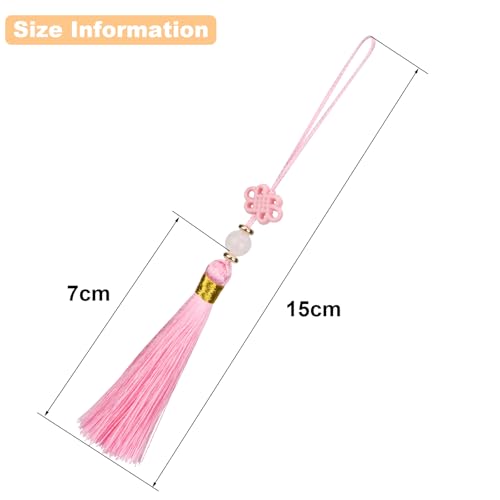 Beautyflier 24PCS Chinese Knot Tassel Pendant for Phone Case, Mini Mala Tassels with Hanging Loop, Jade Beads and Charms for Home Office Decor, Car Hanging Decoration, Graduation (8 Colors #2) - color: 8 Colors #2