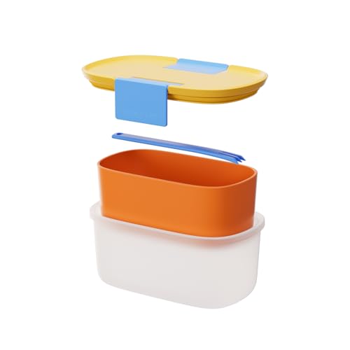 CHAKO LAB Fruit Storage Containerswith Removable Colander, Built-in fruit fork, Food Storage Containers with Lids 21oz(orange) - color: orange