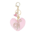 Initial Letter Heart Pom Pom Keychain for Women Pink Soft Fluffy Ball Key Ring for Purse Backpack Handbag - color: W