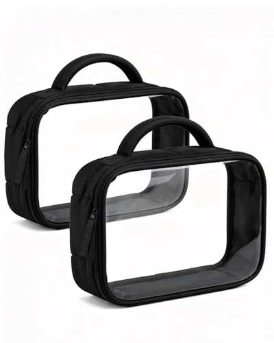 Moyad TSA Approved Toiletry Bag Clear Quart Size Travel Bags Makeup Bag - color: Puffer Black, size: 2 Pack, Handle