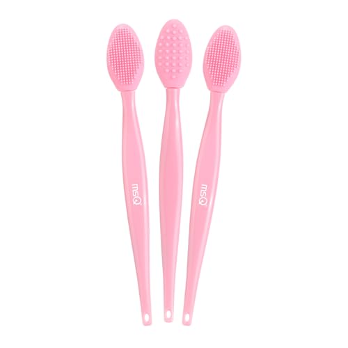 MSQ 3PCS Lip Scrub Brush, Double-end Silicone Nose Clean Brush Lip Exfoliating Brush for Man Women Double-Sided Soft Lip Brush for Smoth Lip Appearance,Pink - color: Pink