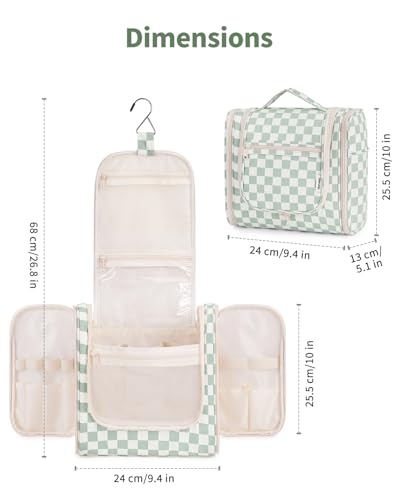 Narwey Large Hanging Travel Toiletry Bag for Women, Makeup Cosmetic Bag - color: C-Mint Green Checkerboard, size: Large