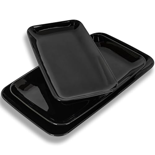 DELLING Large Serving Platter Set of 3, 16/14/12 Inch Porcelain Serving Trays for Party - Black Ceramic Rectangular Platters for Entertaining,Platter for Thanksgiving Christmas, Dishwasher Oven Safe - color: Black, size: 16 x 9.5 inch, 14 x 8.1 inch, 12 x