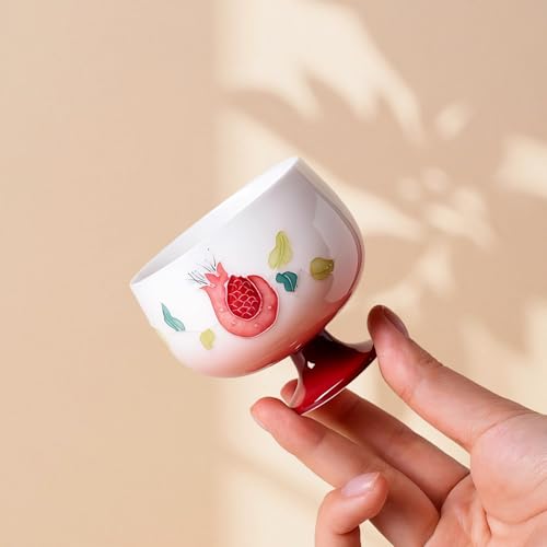 KAMMAK Tea Cup, 3oz Small Tea Cups Set of 2, Gradient Red Porcelain Tea Set for Home, Tea Party, Cute Hand-painted Ceramic Teacups with Short Stem, Chinese Kungfu Tea Set for Hot/Cold Drink - style: 698N Gradient Red