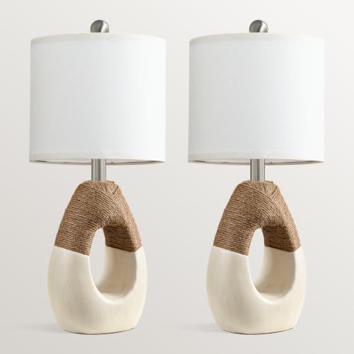 OYEARS 19'' Small Boho Table Lamps for Bedroom Set of 2 for Bedside - color: Beige and White