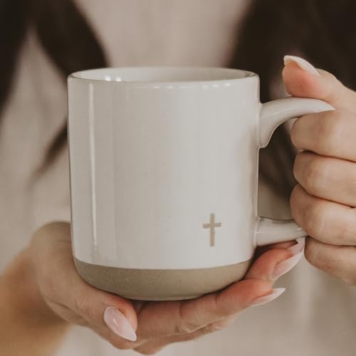 Sweet Water Decor Cross - Bottom Corner Stoneware Coffee Mugs - 14oz Cute Coffee Mugs for Hot & Cold Drinks - Dishwasher & Microwave Safe - Christian Gifts for Women and Men - Ideal Espresso Mugs - style: Cross - Bottom Corner
