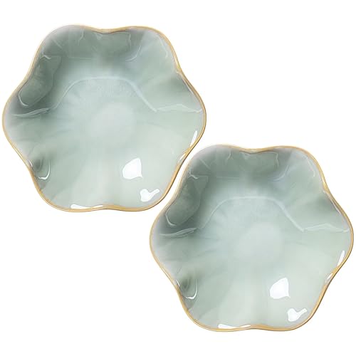 2Pcs Ceramic Jewelry Dish - Lotus Leaf Shape, for Ring Holder Necklace Small Key, Suitable for Mother Friend Sister, Gifts for Women, Cute Plate Trinket Tray, Home Decor (Green-2PCS) - color: Green-2PCS