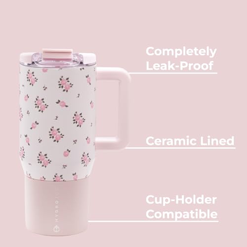 HydroJug Coffee Traveler 20oz Ceramic-Lined Mug with Handle, Wildrose - color: Wildrose