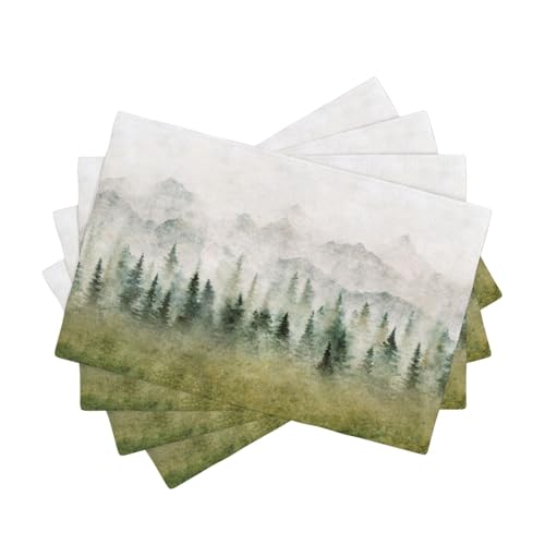 Watercolor Forest Linen Placemats Set of 4,Watercolor Woodland Forest Mountains Rustic Dining Placemats Home Kitchen Party Living Room Table Decoration 12x18 Inch - color: Forest-1, size: 12x18"Placemats x4