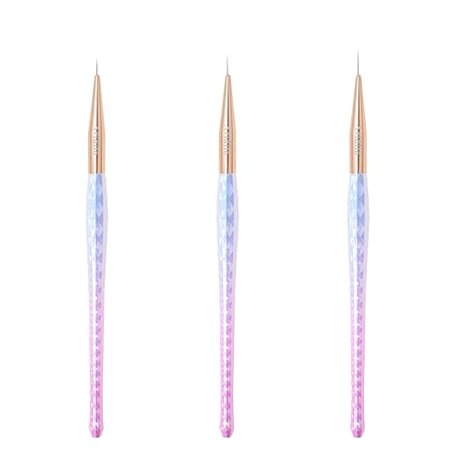 3pcs Pink-Silvery Nail Art Liner Brushes Set - color: Pink-silver