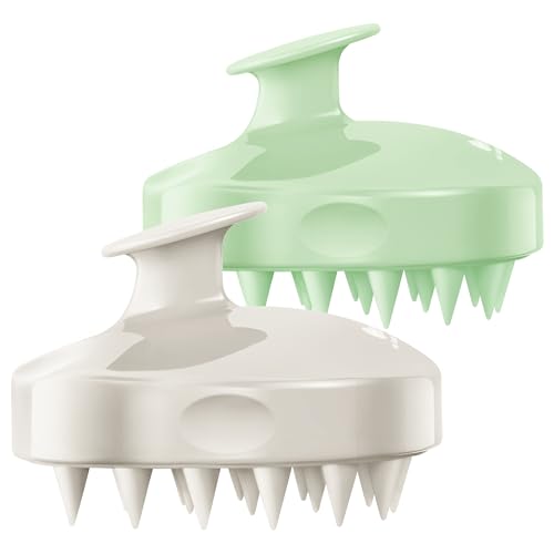 HEETA 2-Pack Large Scalp Massager Scrubber Shampoo Brush for Hair Growth - color: Light Beige & Green