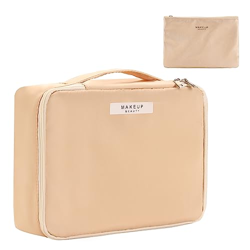 Queboom Travel Makeup Bag Cosmetic Bag Toiletry Bag for Women & Men, Beige - color: Beige-1pcs