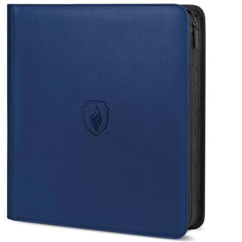 Premium Zip Card Binder 12 Pocket, Fabmaker 912 Pocket Trading Card Binder - color: Navy Blue, size: 12 Pocket - 15" x 13.6"
