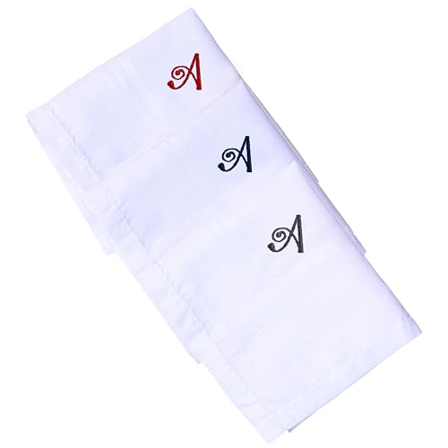 Monogrammed Handkerchiefs for Men 3-Pack Cotton, White Hankies - color: A