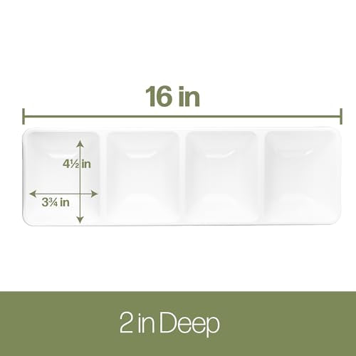 Plasticpro 4 Sectional Rectangle Plastic Disposable Serving Tray/Platter 5 X 16 White Pack of 2 - color: White